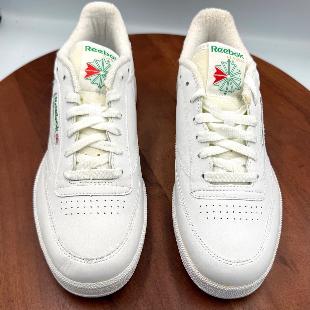 Reebok Club C 85 Classic White Green Leather Sneakers RB 401 FLU Womens Size 8